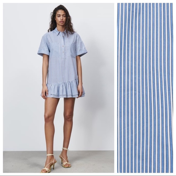 Zara Dresses & Skirts - NWT. Zara Blue/White Striped Ruffled Mini Dress. Size M.